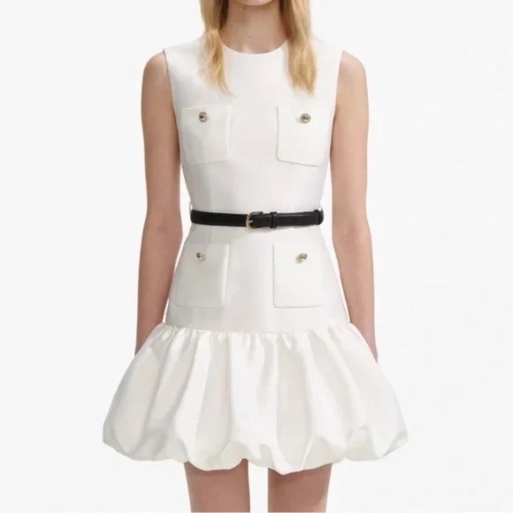 Self-Portrait CREAM TAFFETA MINI DRESS No Belt sz 2 $760